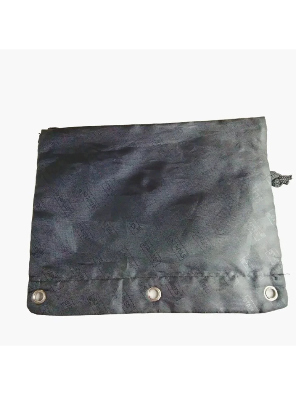 Staples Pencil Case Black Nylon Zippered Utility Pouch 2 Compartment Grommets